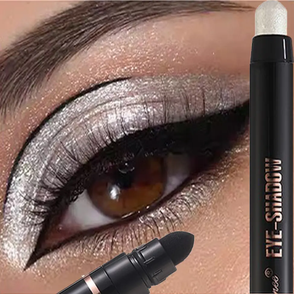 New Coloring Smoky Eyeshadow Sponge Brush Metallic Purple Dark Green Highlighter Pencil Waterproof Glitter Matte Eyeshadow Stick