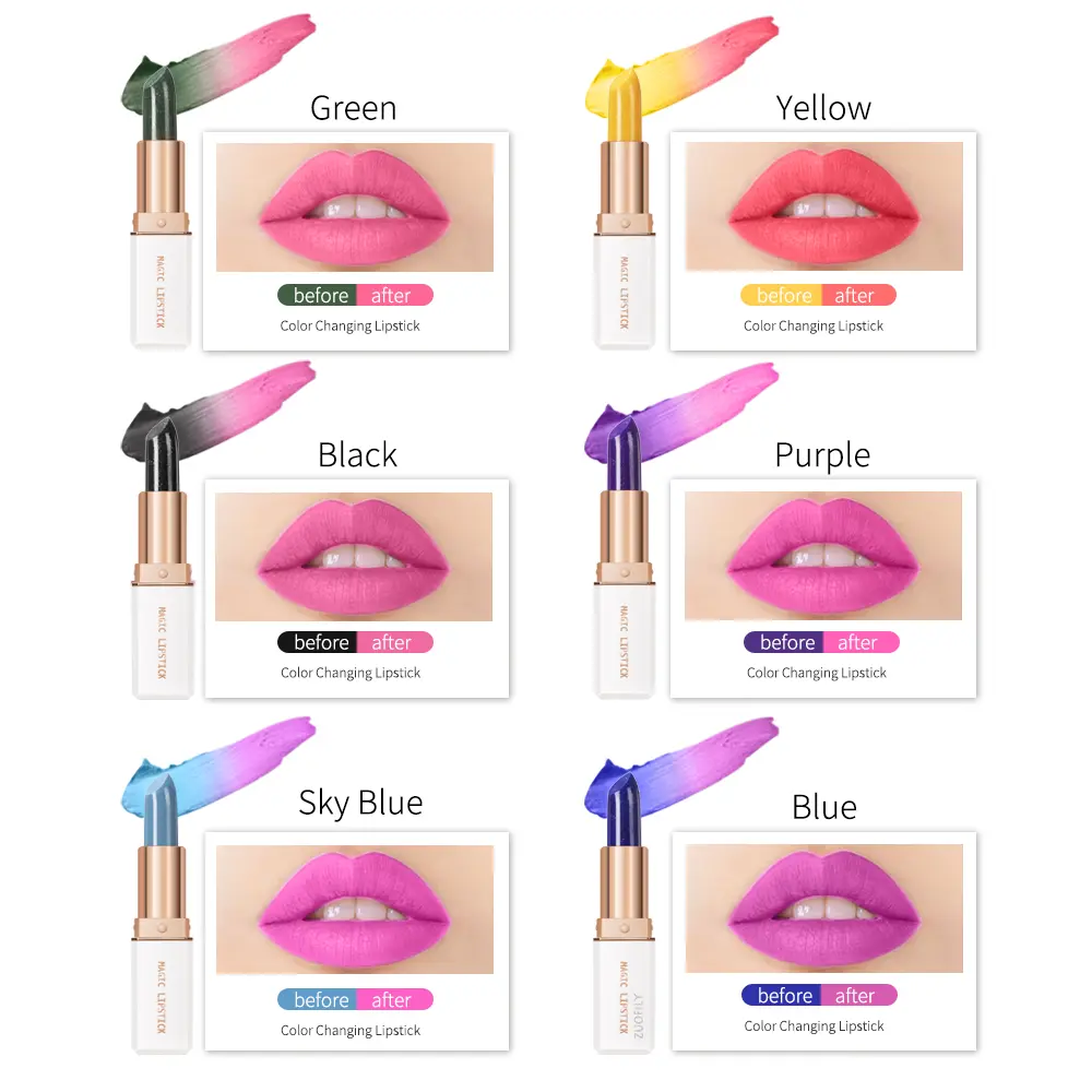 6 Colors Magic Lipstick Temperature Color Changing Lipstick Gloss Moisturizing Long Lasting Waterproof Crystal Jelly Lip Balm