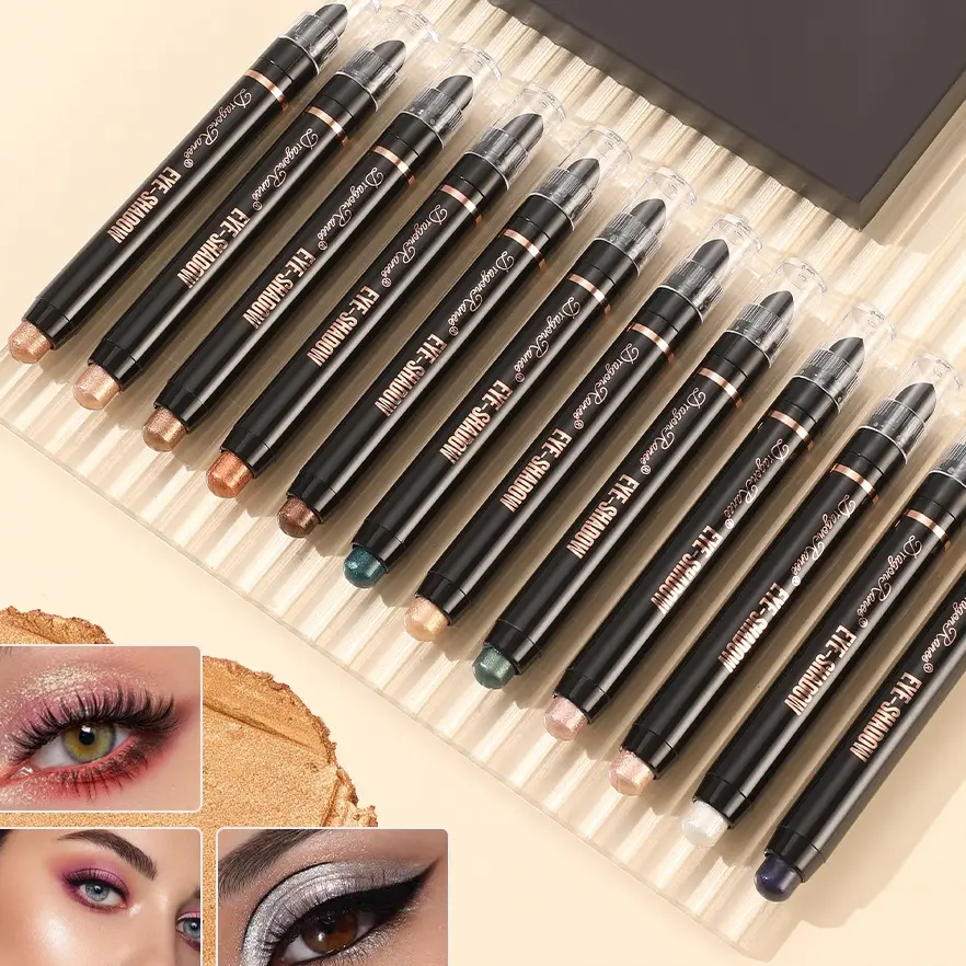New Coloring Smoky Eyeshadow Sponge Brush Metallic Purple Dark Green Highlighter Pencil Waterproof Glitter Matte Eyeshadow Stick