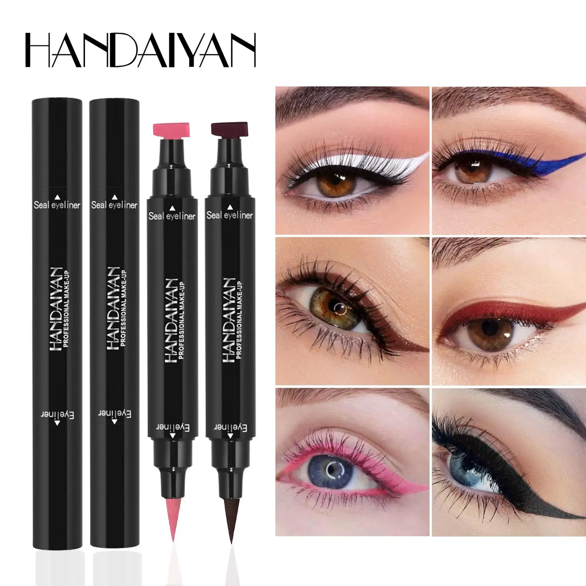 Green Seal Colorful Eyeliner Stamp Pencil Double-head Liquid Black Triangle Seal Eyeliner Waterproof non-smudging Eye Tail Liner