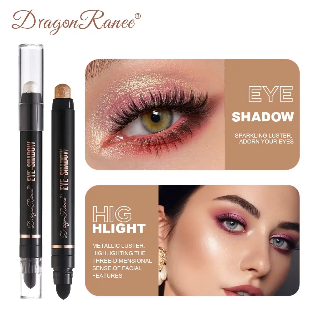 New Coloring Smoky Eyeshadow Sponge Brush Metallic Purple Dark Green Highlighter Pencil Waterproof Glitter Matte Eyeshadow Stick