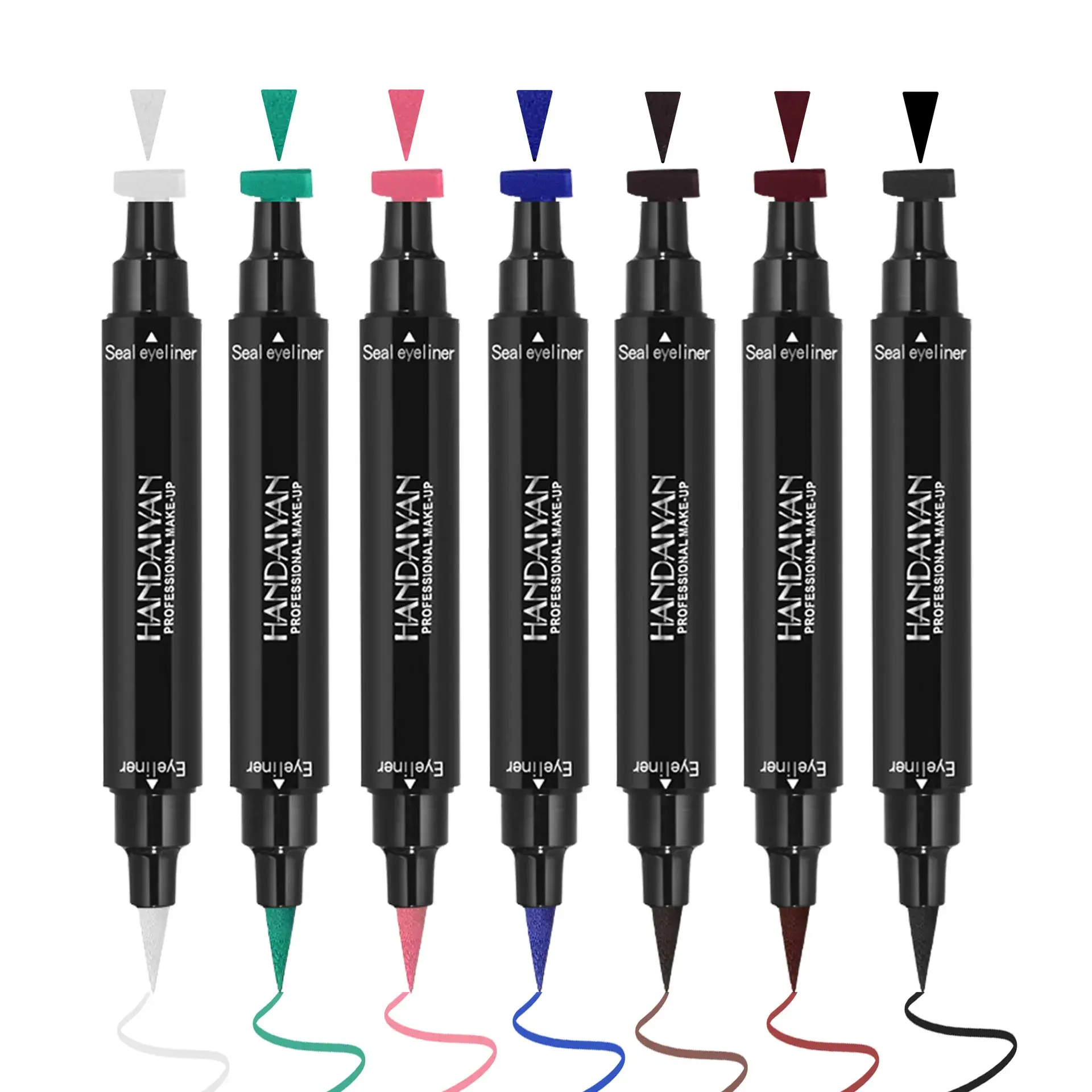 Green Seal Colorful Eyeliner Stamp Pencil Double-head Liquid Black Triangle Seal Eyeliner Waterproof non-smudging Eye Tail Liner