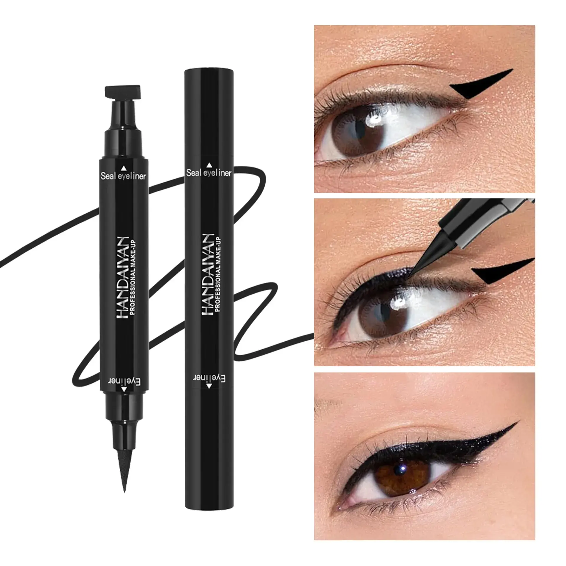 Green Seal Colorful Eyeliner Stamp Pencil Double-head Liquid Black Triangle Seal Eyeliner Waterproof non-smudging Eye Tail Liner