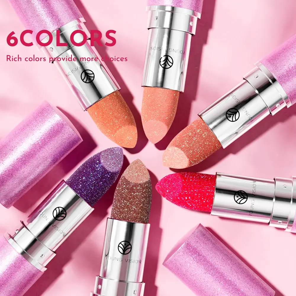 Diamond Embossed Lipstick Moisturizing Lasting Shimmer Brown Sparkling Waterproof Lip Gloss Matte Glitter Purple Lipstick Makeup