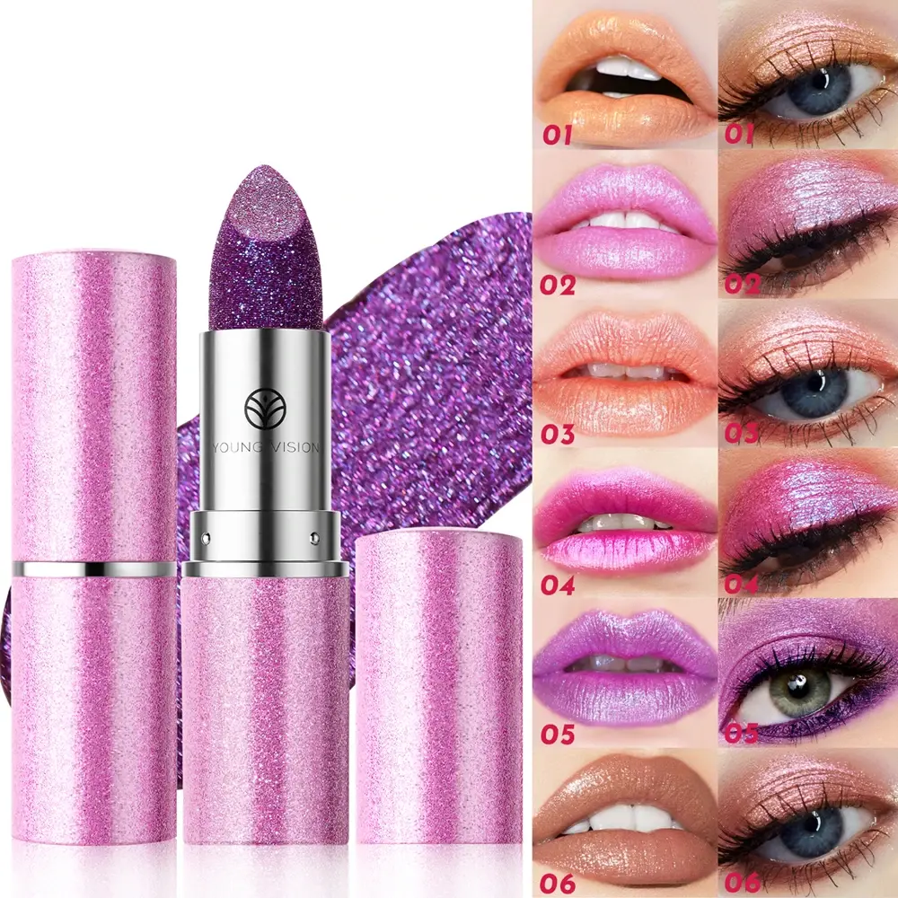 Diamond Embossed Lipstick Moisturizing Lasting Shimmer Brown Sparkling Waterproof Lip Gloss Matte Glitter Purple Lipstick Makeup