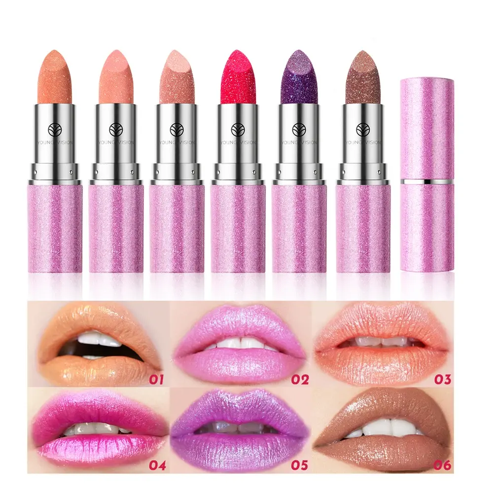 Diamond Embossed Lipstick Moisturizing Lasting Shimmer Brown Sparkling Waterproof Lip Gloss Matte Glitter Purple Lipstick Makeup
