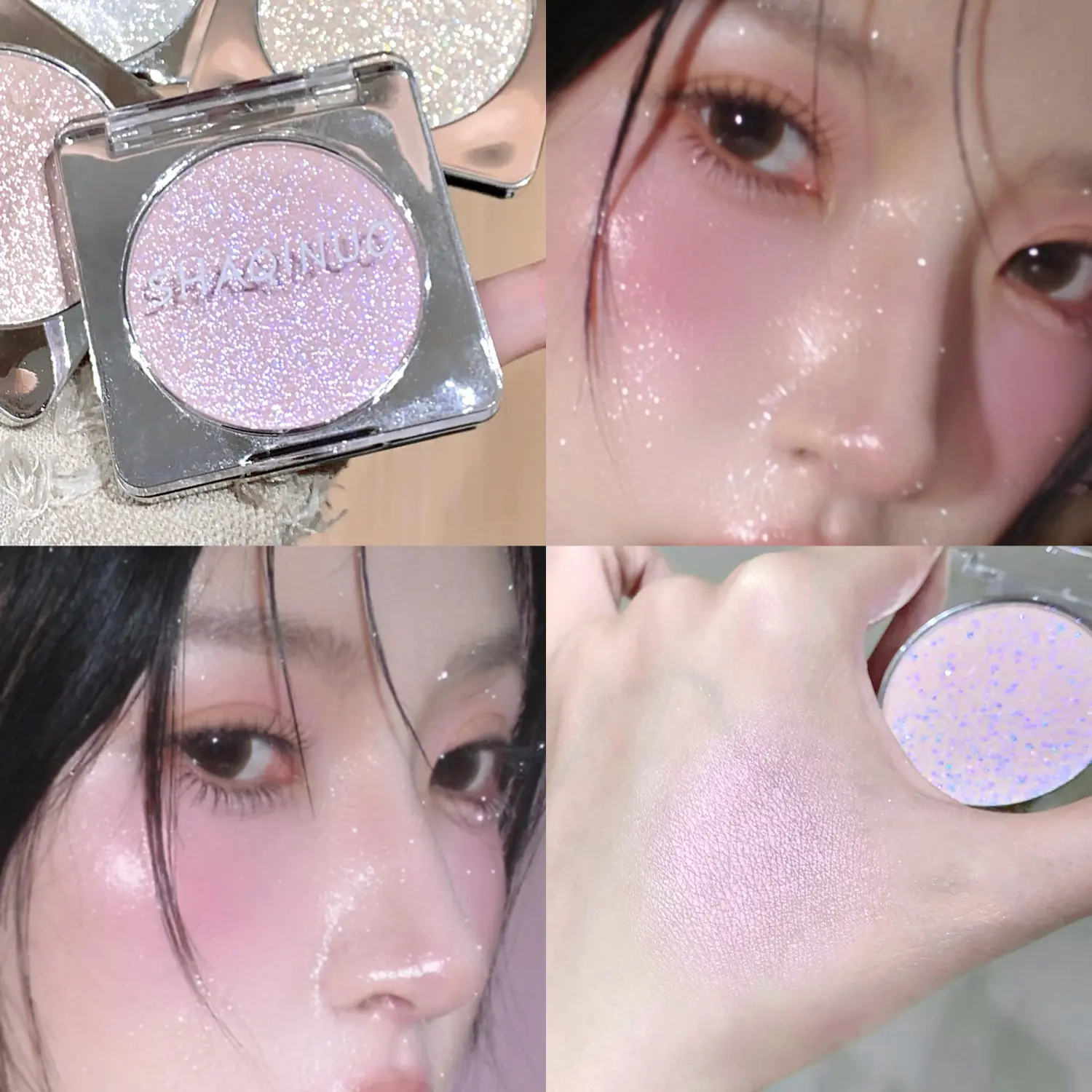 Soft Silky Glitter Highlighter Powder Palette Pearlescent Brightening Face Make Up Waterproof Shimmer Diamond Highlight Cosmetic