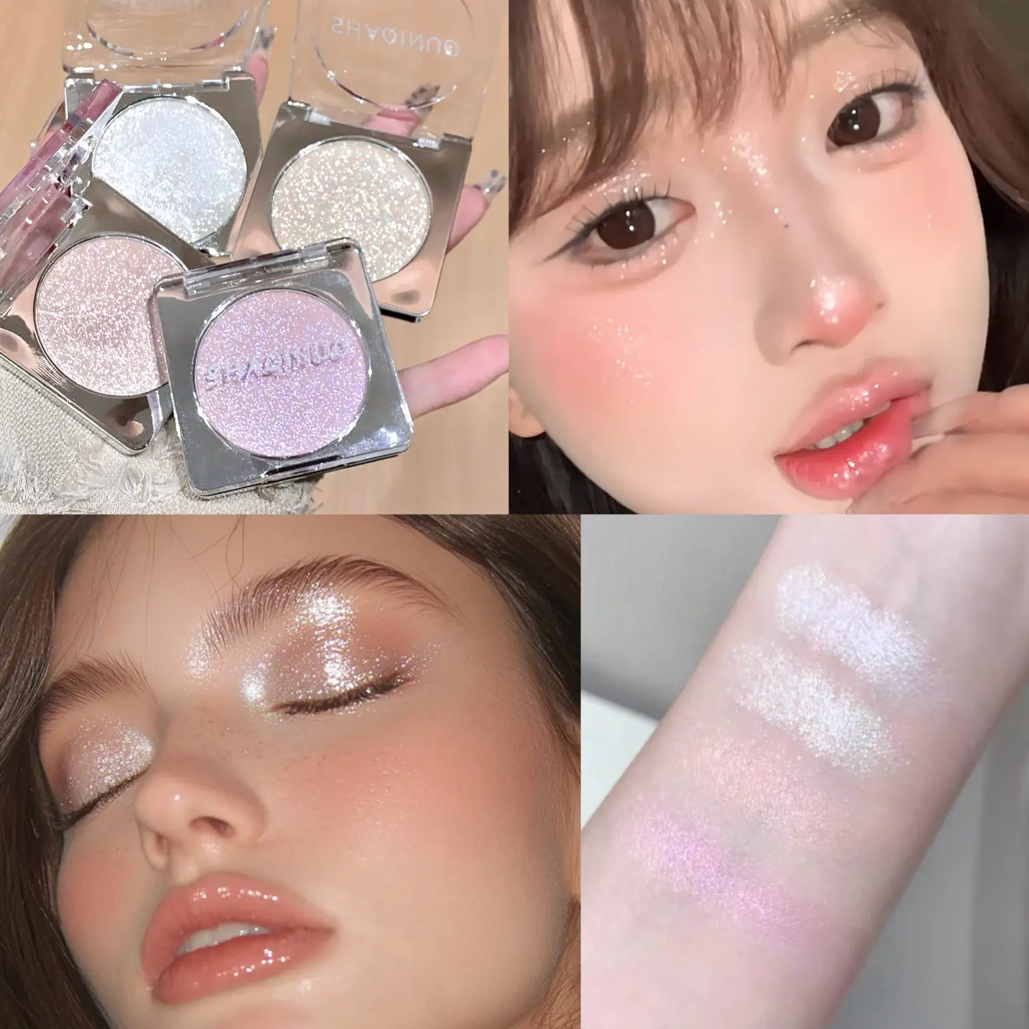 Soft Silky Glitter Highlighter Powder Palette Pearlescent Brightening Face Make Up Waterproof Shimmer Diamond Highlight Cosmetic
