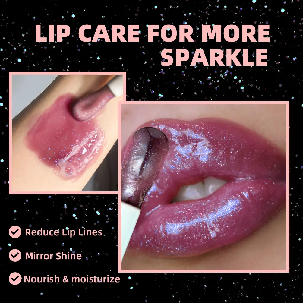 Black Pearlescent Color Changing Lip Gloss Shimmer Mirror Pink Shiny Lip Oil Moisturizing Non-sticky Sparkling Glitter Jelly Lip