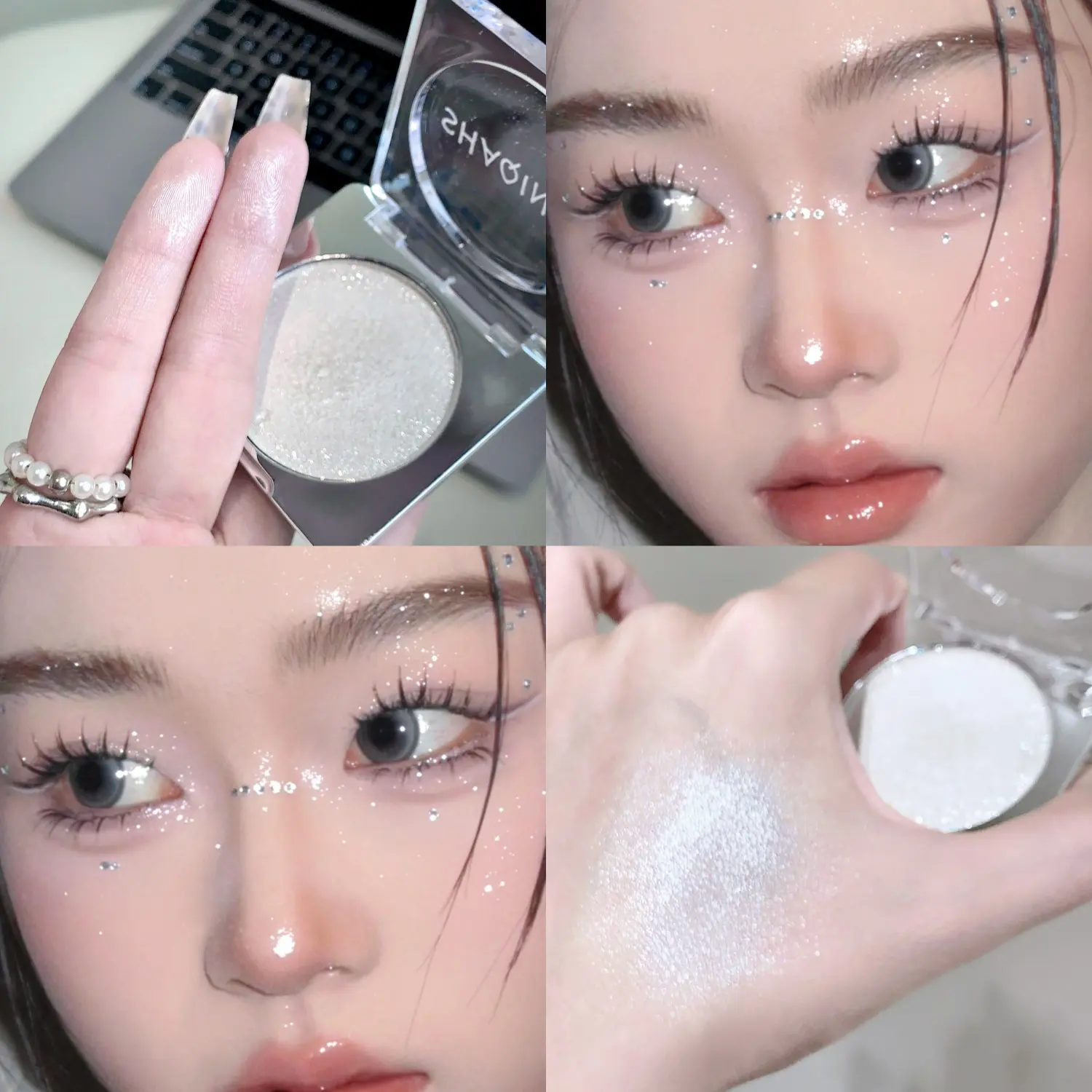 Soft Silky Glitter Highlighter Powder Palette Pearlescent Brightening Face Make Up Waterproof Shimmer Diamond Highlight Cosmetic