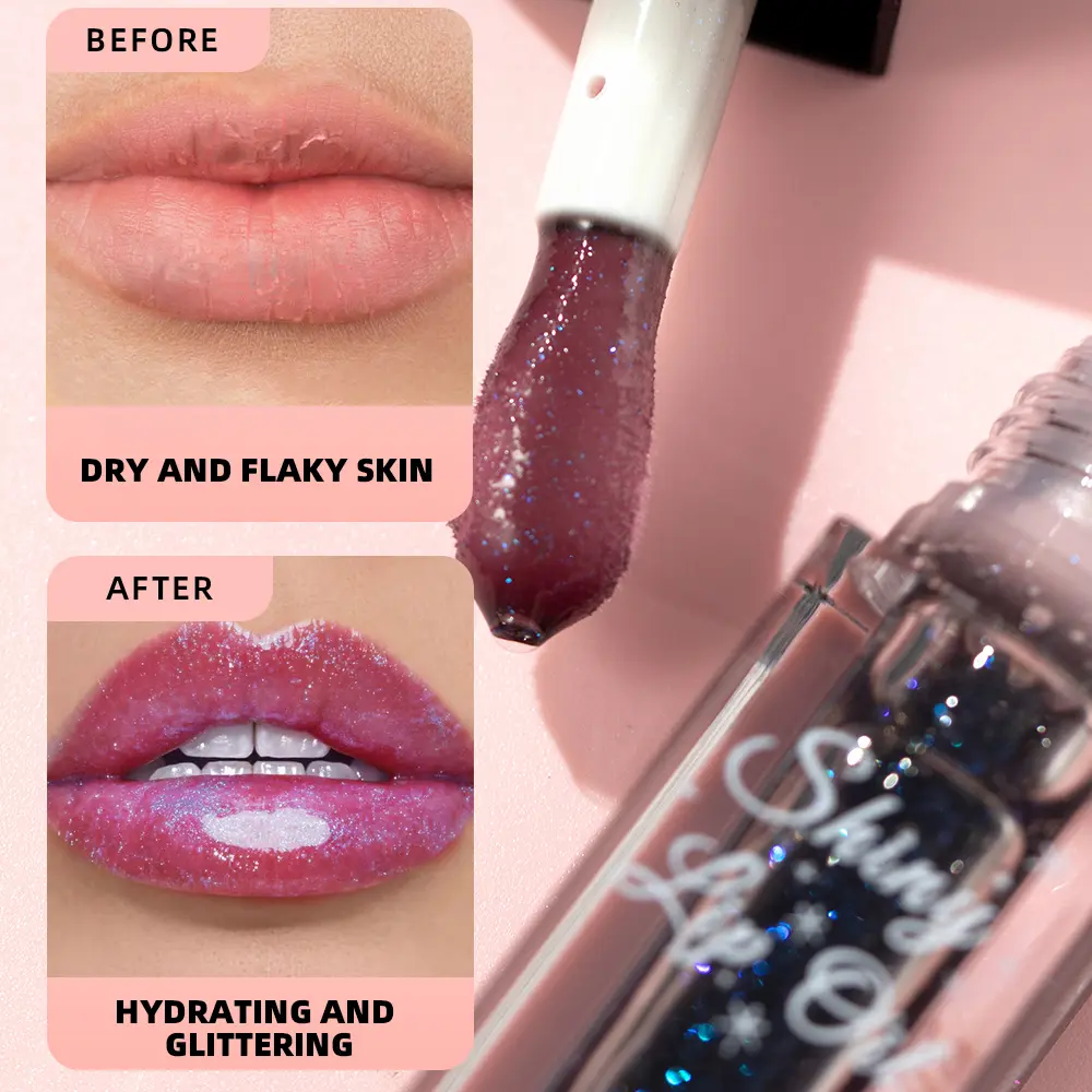 Black Pearlescent Color Changing Lip Gloss Shimmer Mirror Pink Shiny Lip Oil Moisturizing Non-sticky Sparkling Glitter Jelly Lip