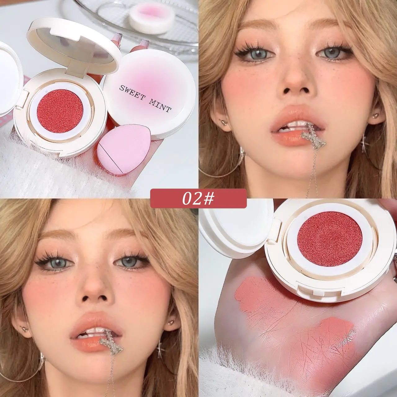 Peach Liquid Cheek Tint Cushion Puff Silky Liquid Powder Blusher Natural Face Brighten Orange Apricot Tint Blush Shading Rouge
