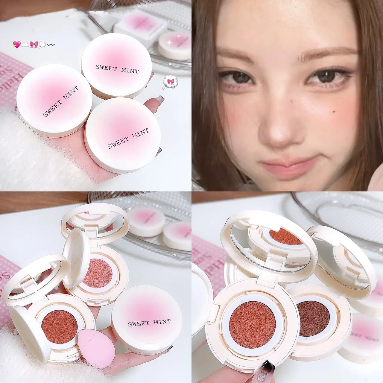 Peach Liquid Cheek Tint Cushion Puff Silky Liquid Powder Blusher Natural Face Brighten Orange Apricot Tint Blush Shading Rouge