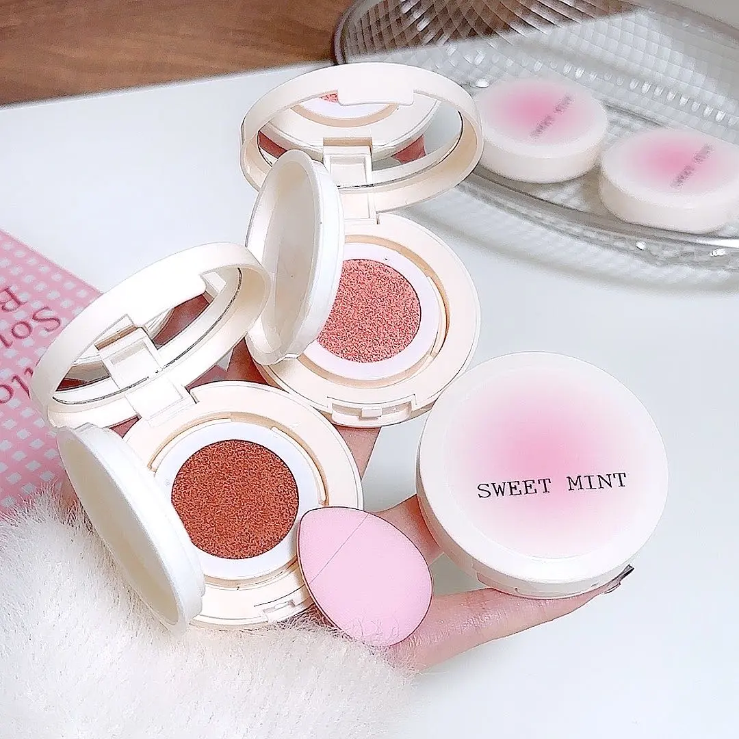 Peach Liquid Cheek Tint Cushion Puff Silky Liquid Powder Blusher Natural Face Brighten Orange Apricot Tint Blush Shading Rouge