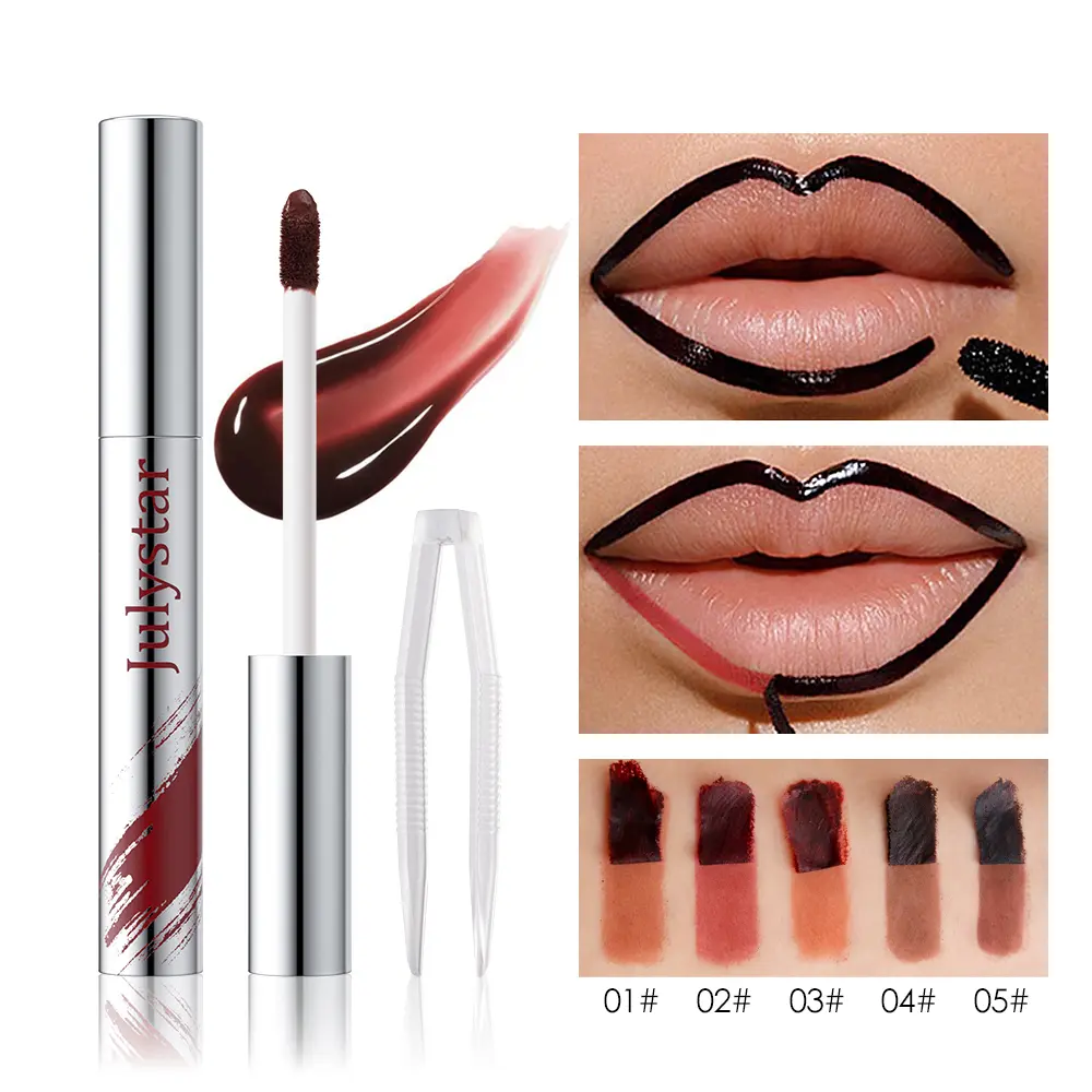 With Tweezers Instant Peel-off Lip Liner Stain Tattoo Lip Gloss Waterproof Tear-off Matte Lips Tint Red Brown Contour Stain