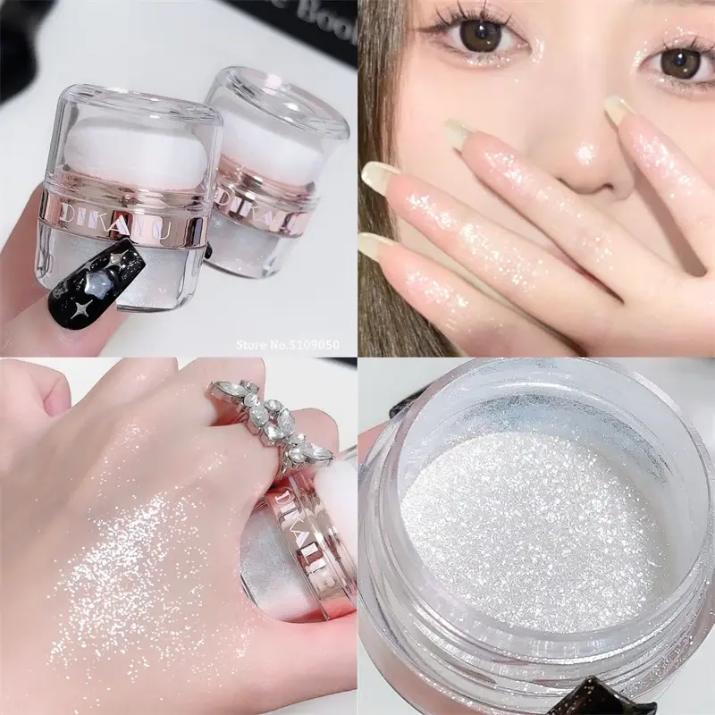 Fairy Powder Highlighter Patting Powder Moonlight White Body Shimmering Contour Blush Brightening Glitter Loose Powder Makeup