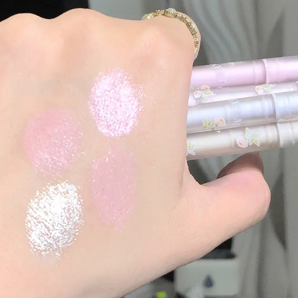 Double Headed Silkworm Pen Glitter Eyeshadow Stick Eyeliner Pen Matte High-gloss White Silver Eye Liner Pen Makeup Brighten Tool