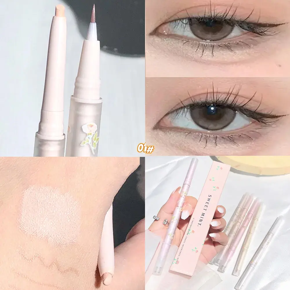 Double Headed Silkworm Pen Glitter Eyeshadow Stick Eyeliner Pen Matte High-gloss White Silver Eye Liner Pen Makeup Brighten Tool
