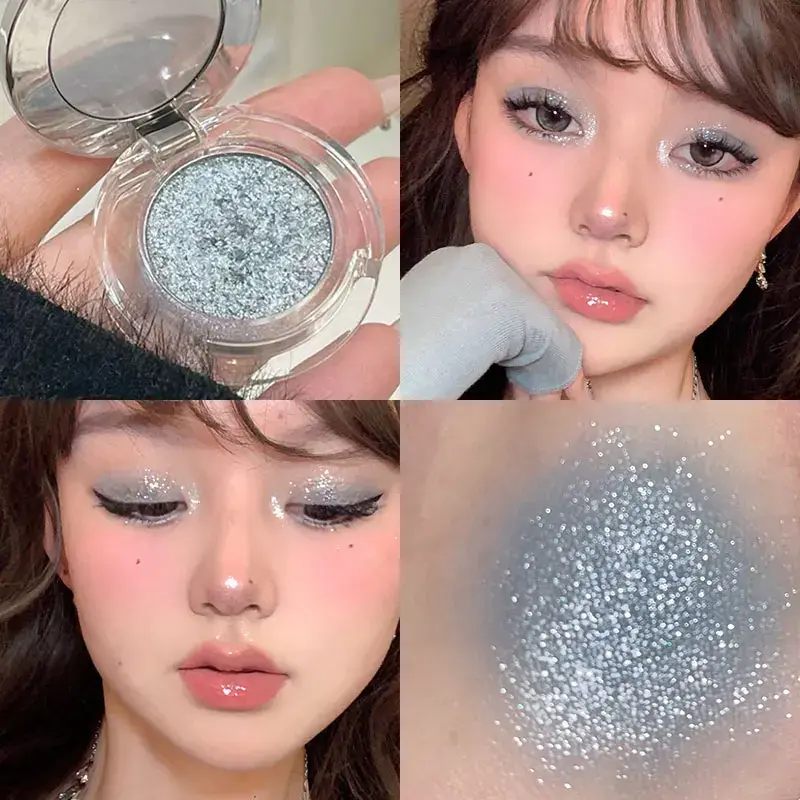 Diamond Grey Blue Highlighter Eyeshadow Palette Shine Pearlescent Face Body Brighten Glitter Natural Gloss Contour Makeup