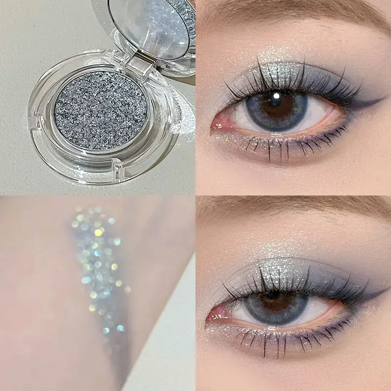 Diamond Grey Blue Highlighter Eyeshadow Palette Shine Pearlescent Face Body Brighten Glitter Natural Gloss Contour Makeup