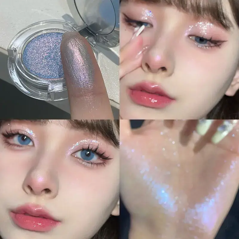 Diamond Grey Blue Highlighter Eyeshadow Palette Shine Pearlescent Face Body Brighten Glitter Natural Gloss Contour Makeup