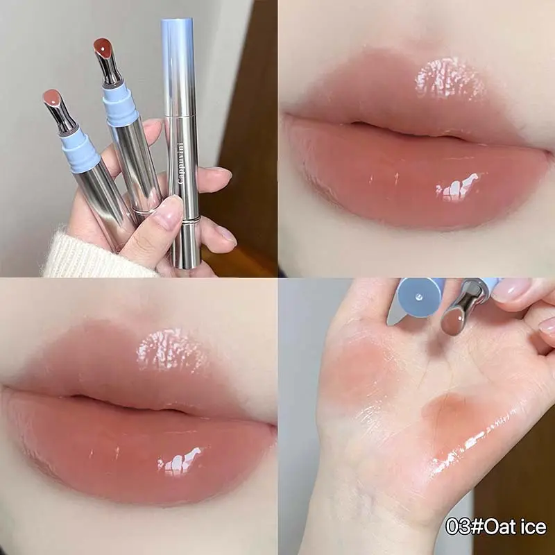Mirror Gloss Serum Lip Glaze Metal Brush Head Glassy Water Light Lip Tint Oil Plumping Lipstick Moisturizer Non-sticky Makeup