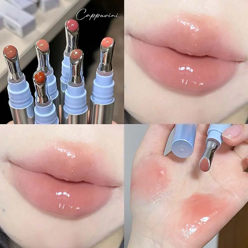 Mirror Gloss Serum Lip Glaze Metal Brush Head Glassy Water Light Lip Tint Oil Plumping Lipstick Moisturizer Non-sticky Makeup