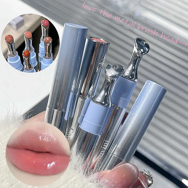 Mirror Gloss Serum Lip Glaze Metal Brush Head Glassy Water Light Lip Tint Oil Plumping Lipstick Moisturizer Non-sticky Makeup