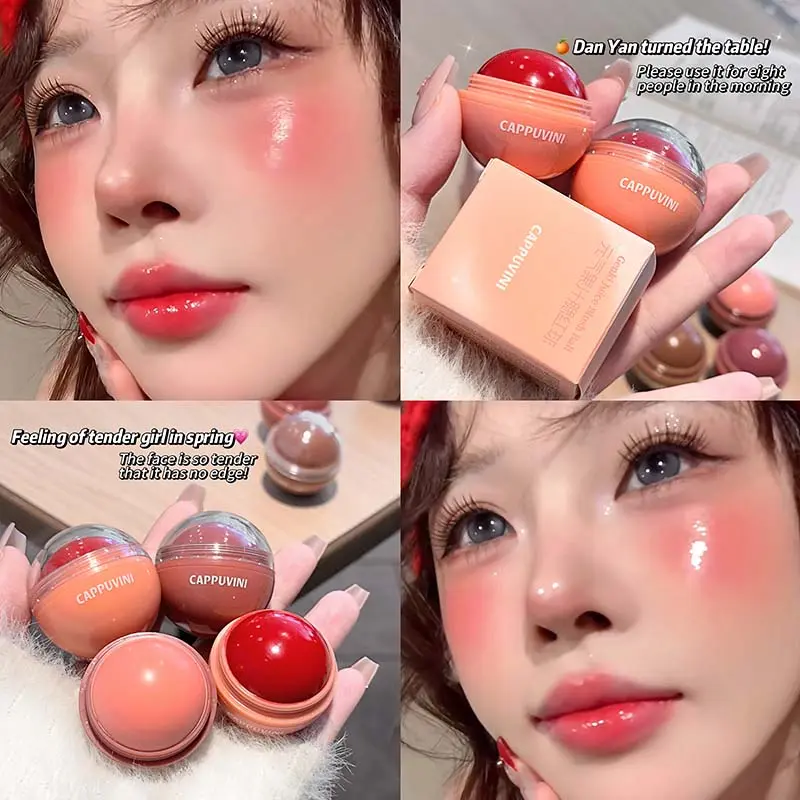 Moisturizing Juice Cheek Blush Ball Low Saturation Peach Pink Natural Ruddy Blusher Enhances Brighten Face Rouge Balm Makeup