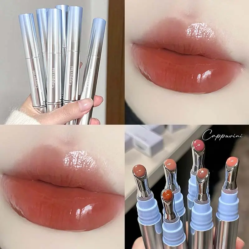 Mirror Gloss Serum Lip Glaze Metal Brush Head Glassy Water Light Lip Tint Oil Plumping Lipstick Moisturizer Non-sticky Makeup