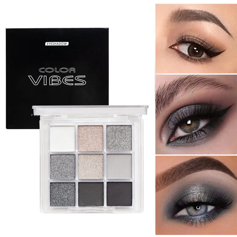 9 Colors Cool Toned Eyeshadow Palette Black Smokey Palette Matte Glitter Eyeshadow Palette Smoky Eye Shadow Eye Pigments Palett