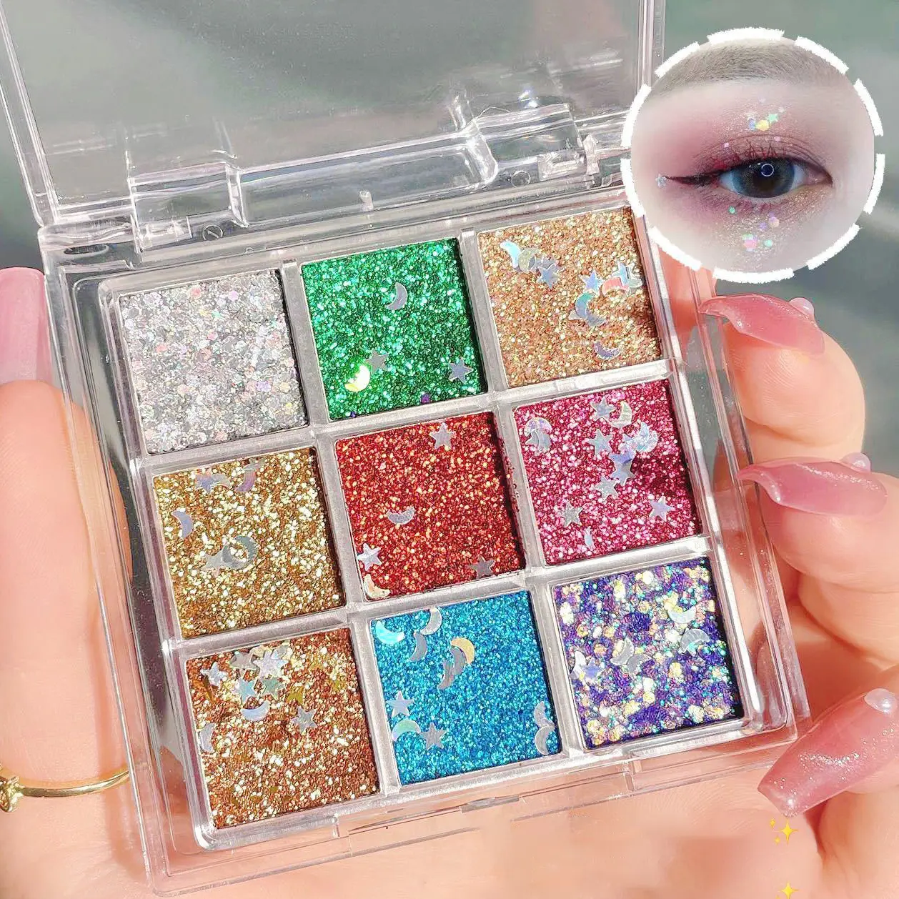 Glitter Gel for Eyes Hair Body Face Shimmer Diamond Eye Shadow Sequins Gel Cream Flashing Nail Stickers Festival Makeup Decor