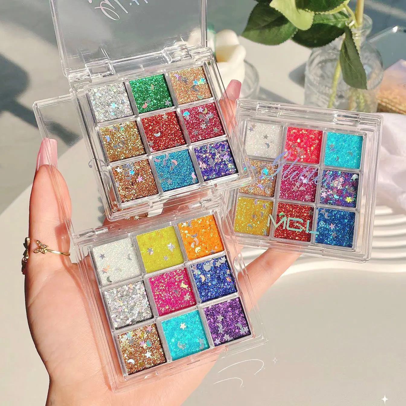 Glitter Gel for Eyes Hair Body Face Shimmer Diamond Eye Shadow Sequins Gel Cream Flashing Nail Stickers Festival Makeup Decor