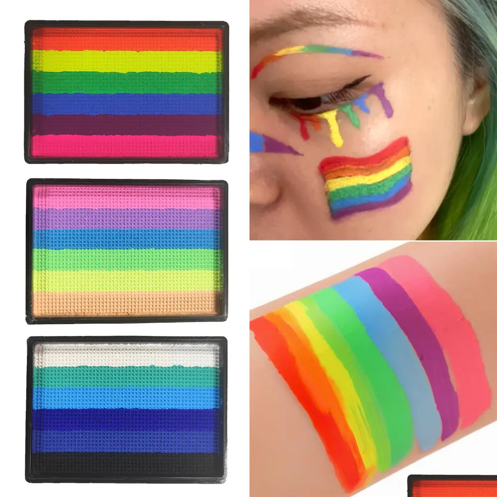 Rainbow Water Based Face Body Painting Palette Festive Washable 25g Non toxic One Stroke Face Paint Split Cakes Makeup Pigments