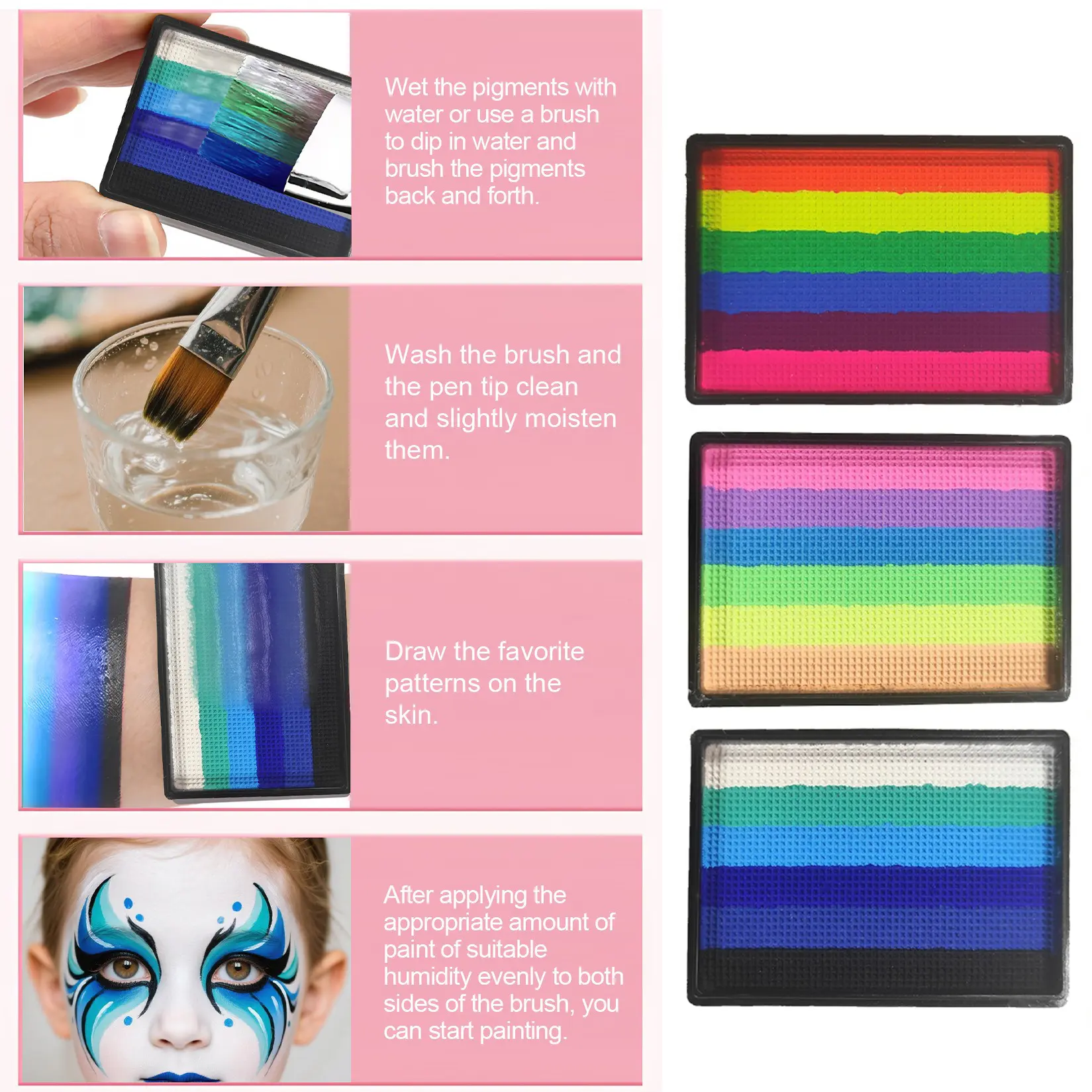 Rainbow Water Based Face Body Painting Palette Festive Washable 25g Non toxic One Stroke Face Paint Split Cakes Makeup Pigments
