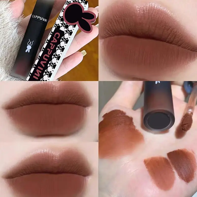 Retro Red Brown Tone Lipstick Mousse Matte Lip Mud Velvet Lip Glaze Non-Stick Cup Lipgloss Makeup Lip Tint Beauty Cosmetic