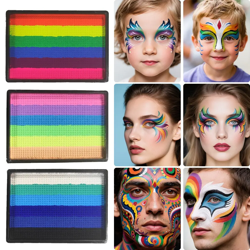 Rainbow Water Based Face Body Painting Palette Festive Washable 25g Non toxic One Stroke Face Paint Split Cakes Makeup Pigments