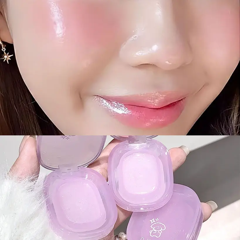 Jelly Fine Flash Blush Moisturizing Lip Cheek Dye Lip Gloss Long-lasting Brightening Natural Temperature Change Shimmer Blusher