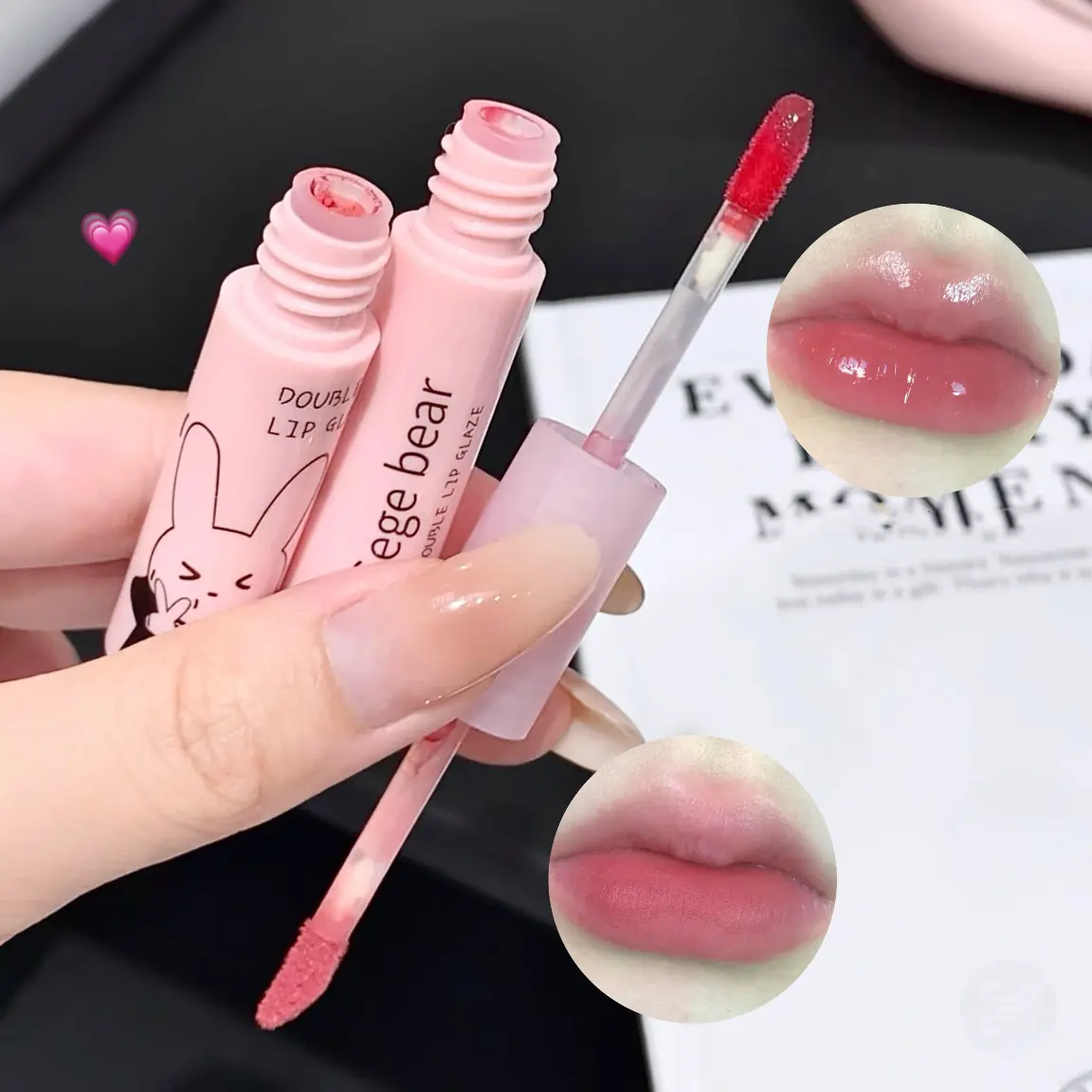 Double Head Lip Gloss Cute Mirror Glaze Honey Tea Jelly Lip Tint Moisturizing Overlay Makeup Silky Matte Tomato Red Lip Mud
