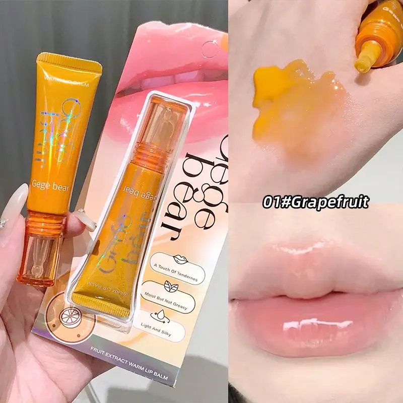 Fruit Extract Warm Lip Gloss Gel Nourishing Liquid Soft Tube Mirror Lip Tint Softening Keratin Grape Crystal Jelly Lip Balm