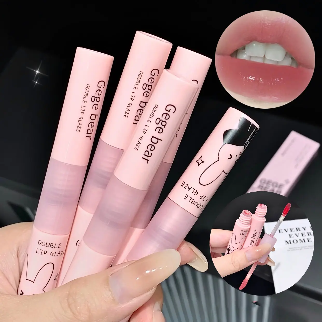 Double Head Lip Gloss Cute Mirror Glaze Honey Tea Jelly Lip Tint Moisturizing Overlay Makeup Silky Matte Tomato Red Lip Mud