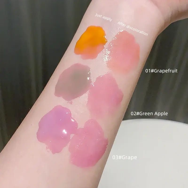 Fruit Extract Warm Lip Gloss Gel Nourishing Liquid Soft Tube Mirror Lip Tint Softening Keratin Grape Crystal Jelly Lip Balm