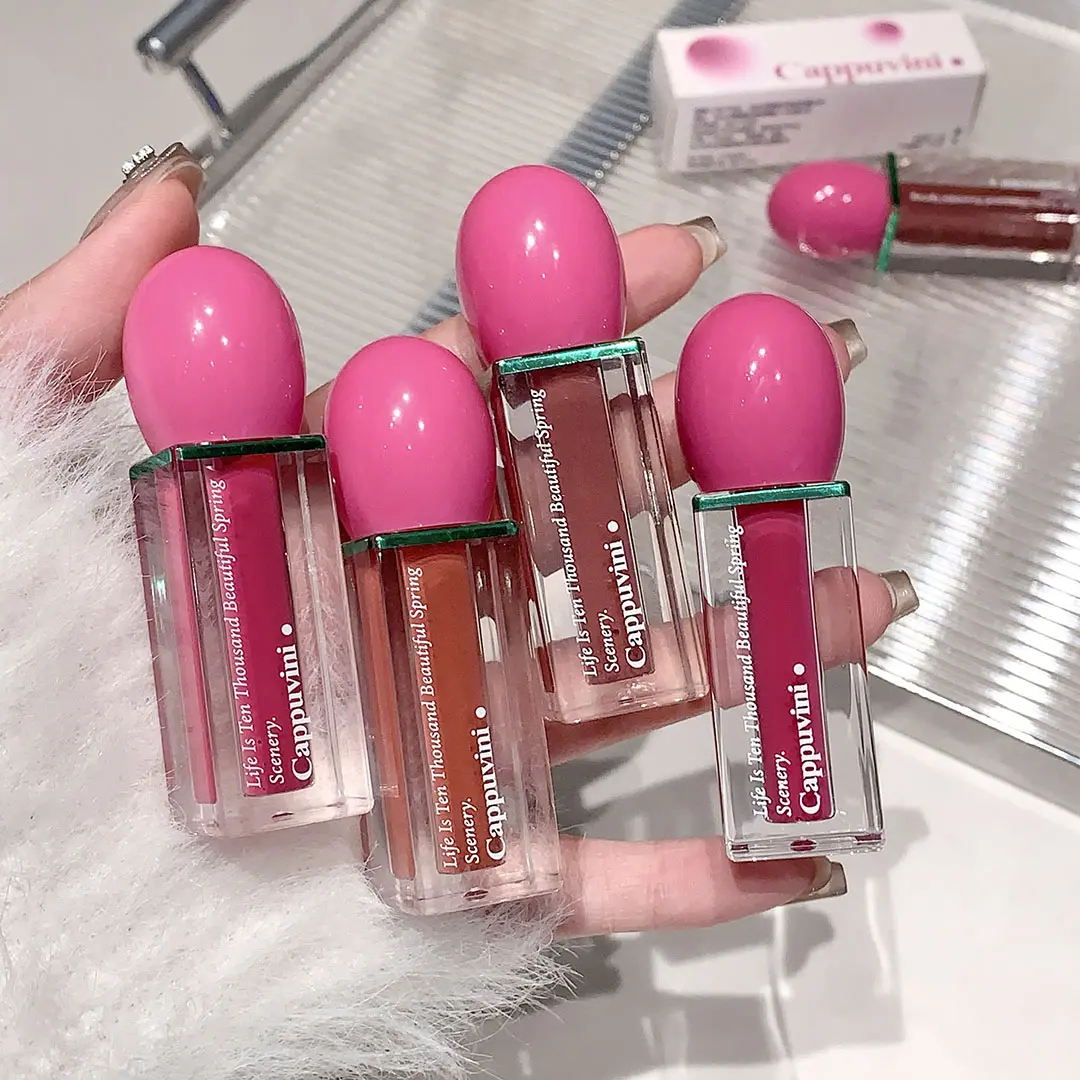 Rose Pink Mirror Glass Lipstick Transparent Hydrating Lip Gloss Tint Non-Stick Cups Shine Watery Lip Lotion Makeup Cosmetics
