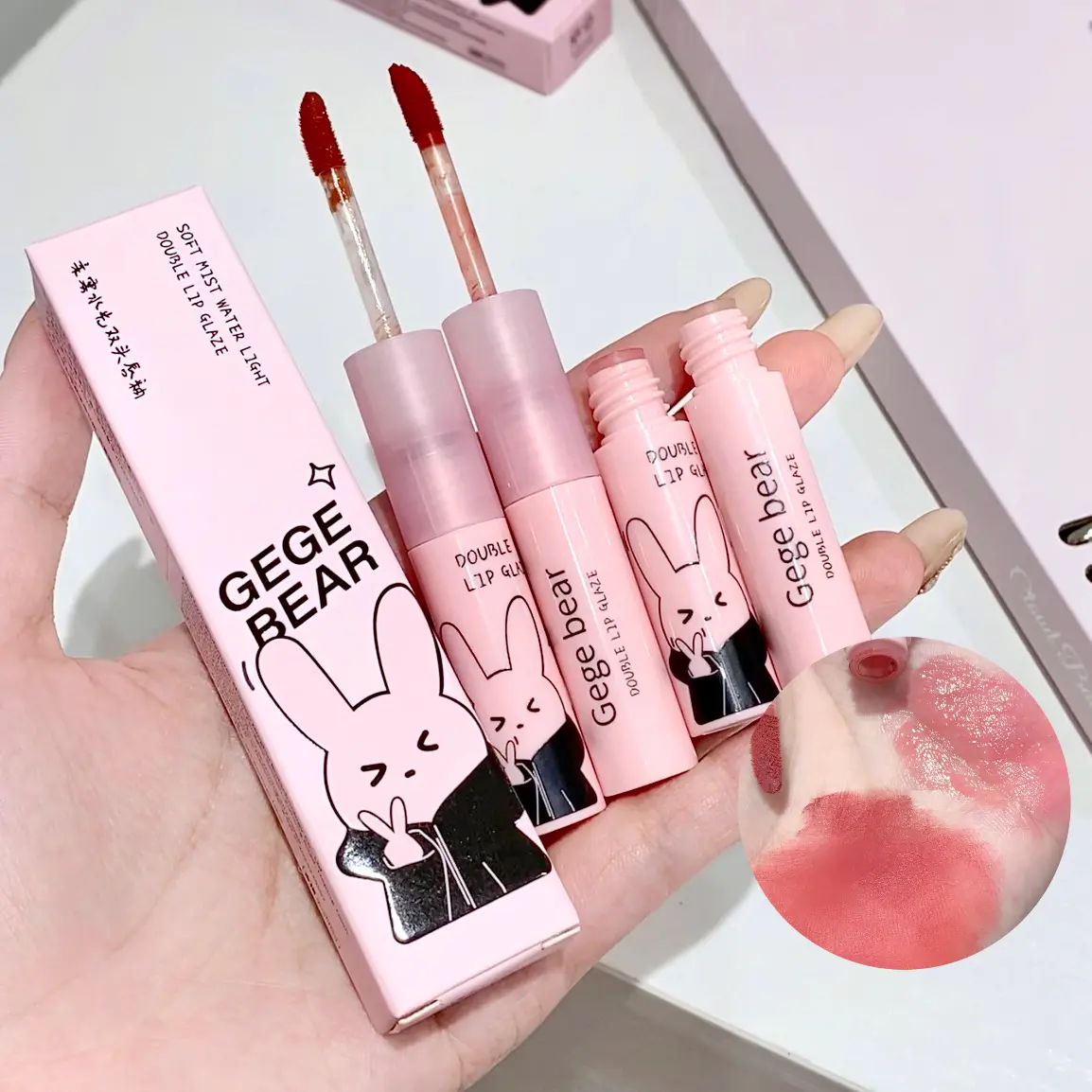 Double Head Lip Gloss Cute Mirror Glaze Honey Tea Jelly Lip Tint Moisturizing Overlay Makeup Silky Matte Tomato Red Lip Mud
