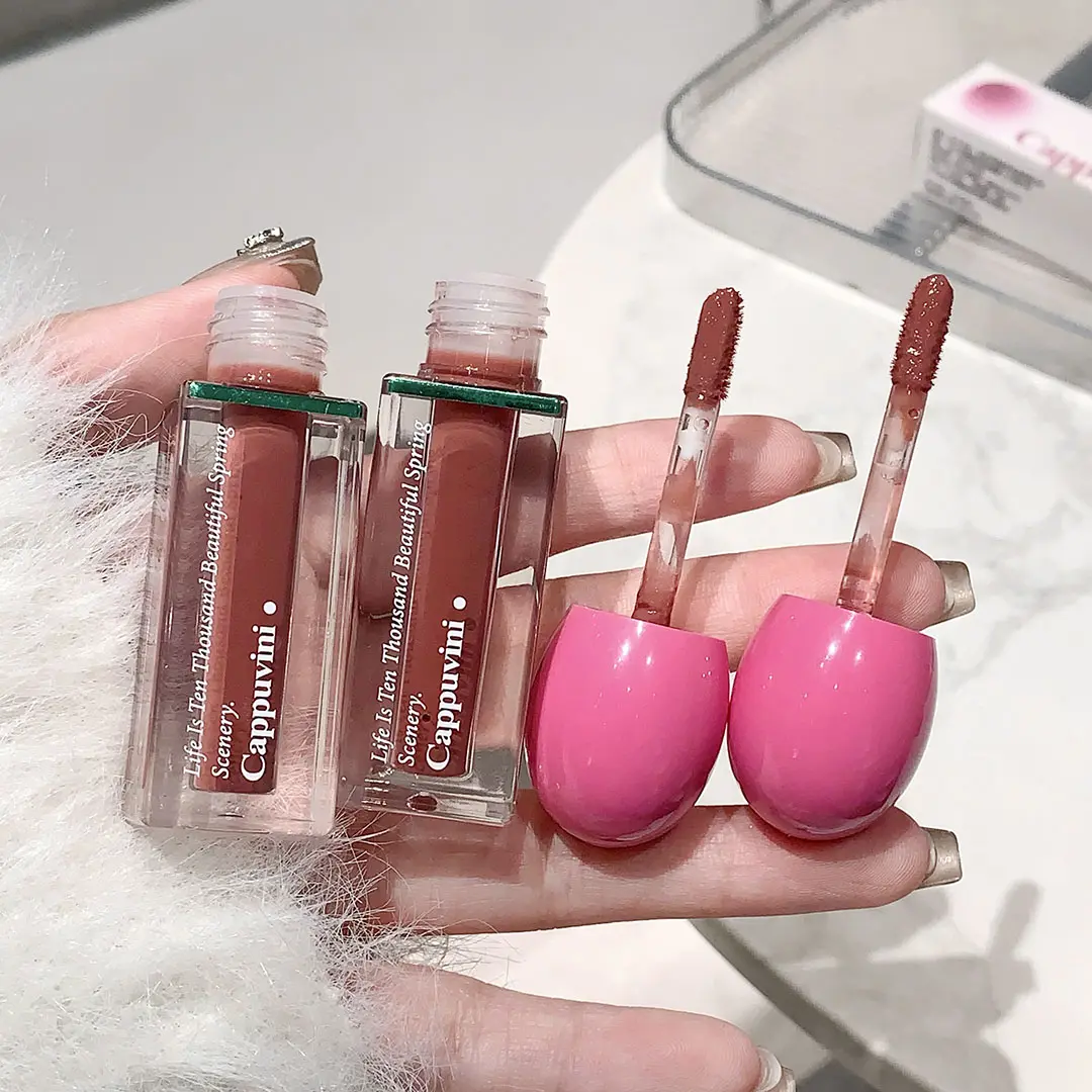 Rose Pink Mirror Glass Lipstick Transparent Hydrating Lip Gloss Tint Non-Stick Cups Shine Watery Lip Lotion Makeup Cosmetics