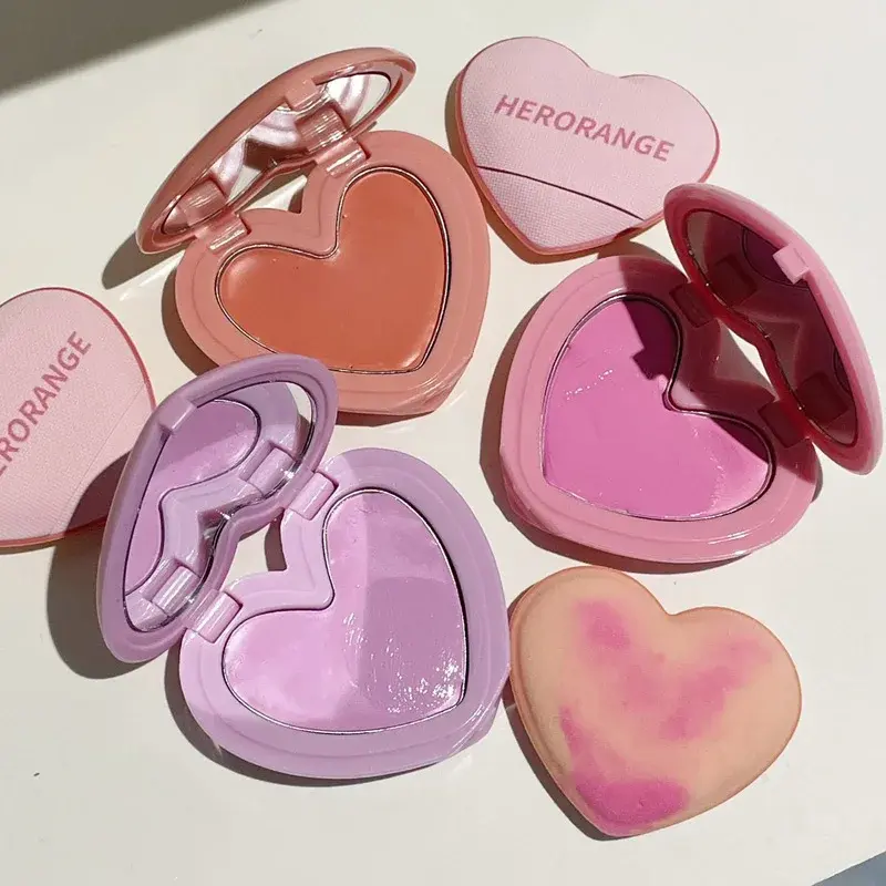 Love Heart Shape Blush Cream Monochrome Smooth Cheek Tint Mud Blusher Palette Natural Matte Pink Purple Orange Face Rouge