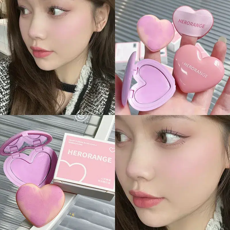 Love Heart Shape Blush Cream Monochrome Smooth Cheek Tint Mud Blusher Palette Natural Matte Pink Purple Orange Face Rouge