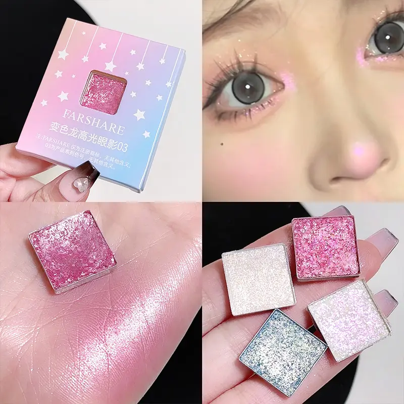 Chameleon Highlight Eyeshadow Palette Sunset Gold Gradient Eye Makeup Sparkling Sequins Pink Monochrome Eyeshadow Brightening