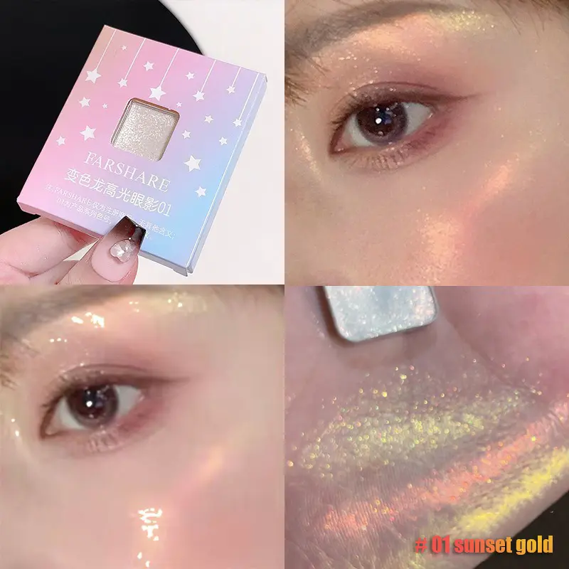 Chameleon Highlight Eyeshadow Palette Sunset Gold Gradient Eye Makeup Sparkling Sequins Pink Monochrome Eyeshadow Brightening