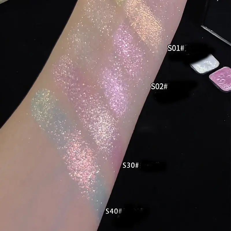 Chameleon Highlight Eyeshadow Palette Sunset Gold Gradient Eye Makeup Sparkling Sequins Pink Monochrome Eyeshadow Brightening
